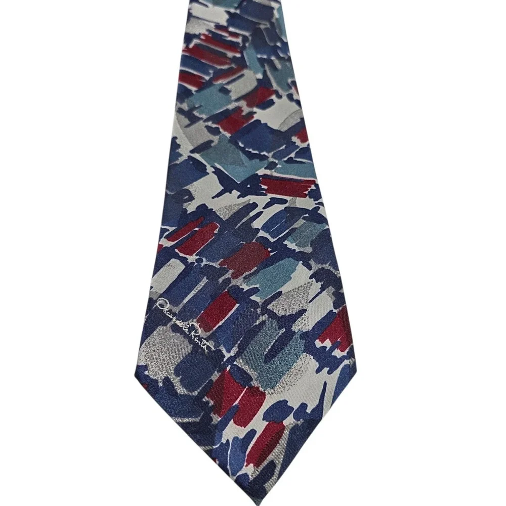 OSCAR DE LA‎ RENTA STUDIO Abstract Pattern Silk Necktie Blue Red Men's Fashion